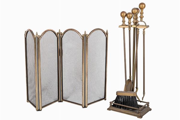 Lot of brass fireplace tools