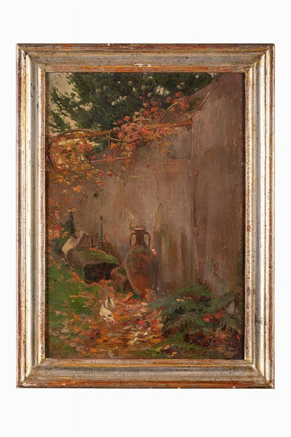 Luigi  Serra (attr.) - Pergola with amphora and hens