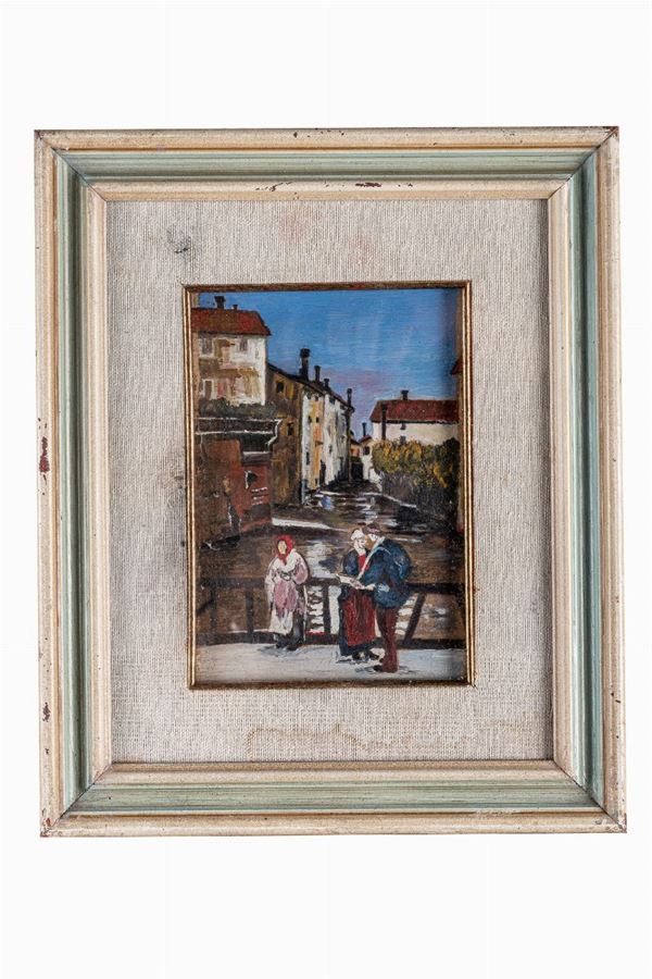 Painter of the mid-20th century - Glimpse of a canal with figures