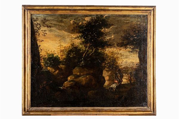 Country landscape with wayfarers