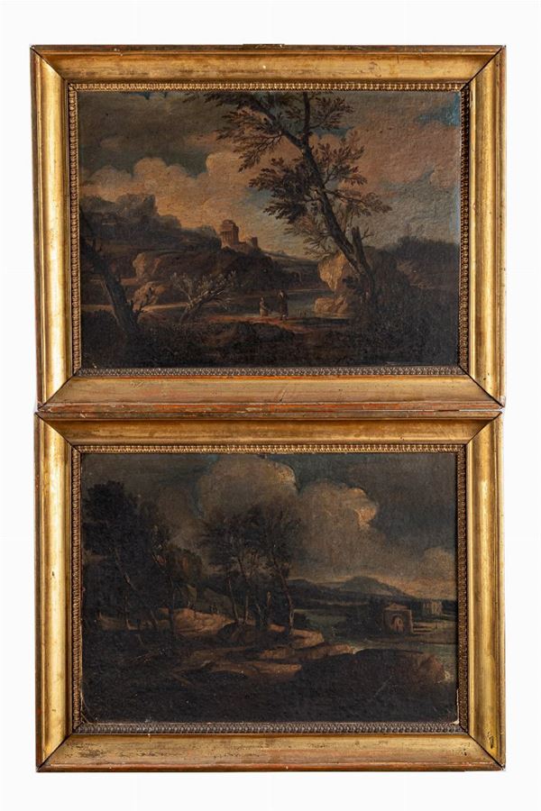 Pair of paintings depicting the Roman countryside