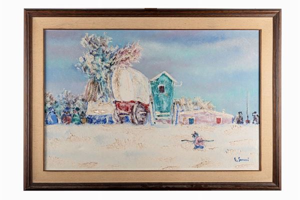 Giuseppe Succi - Snowy Landscape with Cart and Figures