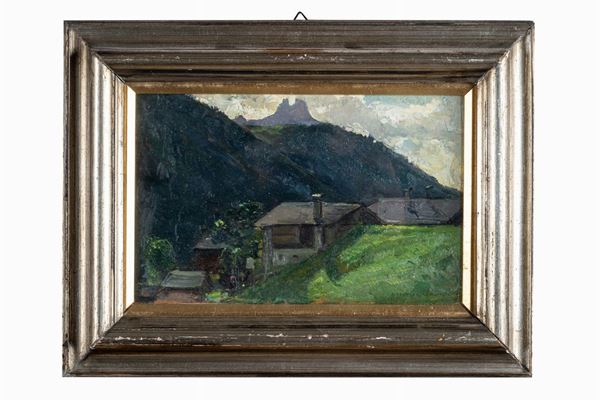 Alberto Serafino Carosi - Paesaggio montano con case
