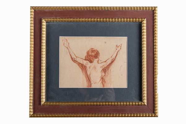 20th century Academy Painter - Study for a female nude from behind