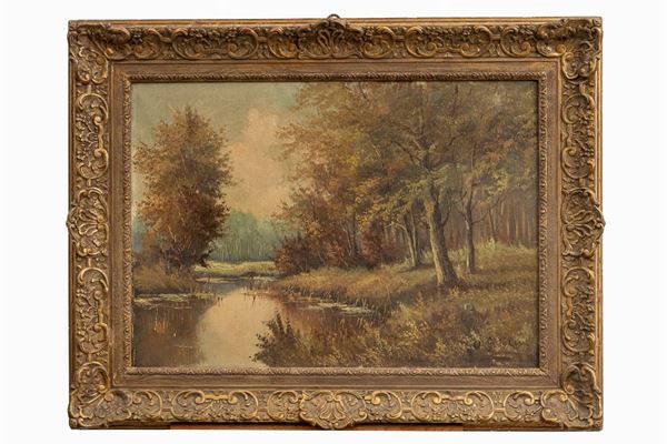 Paesaggio lacustre con foresta