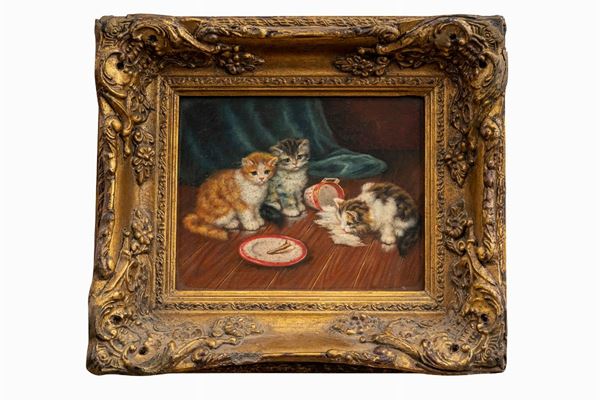 English painter of the mid 19th century - Hungry kittens