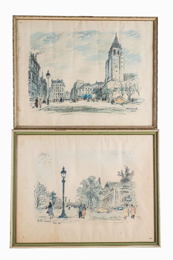 Michele  Cascella - Pair of glimpses of Paris