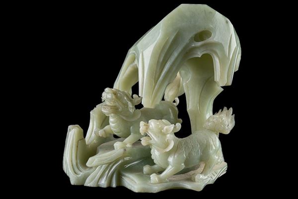 Scultura in volume - coppia di cani di Fo in caverna