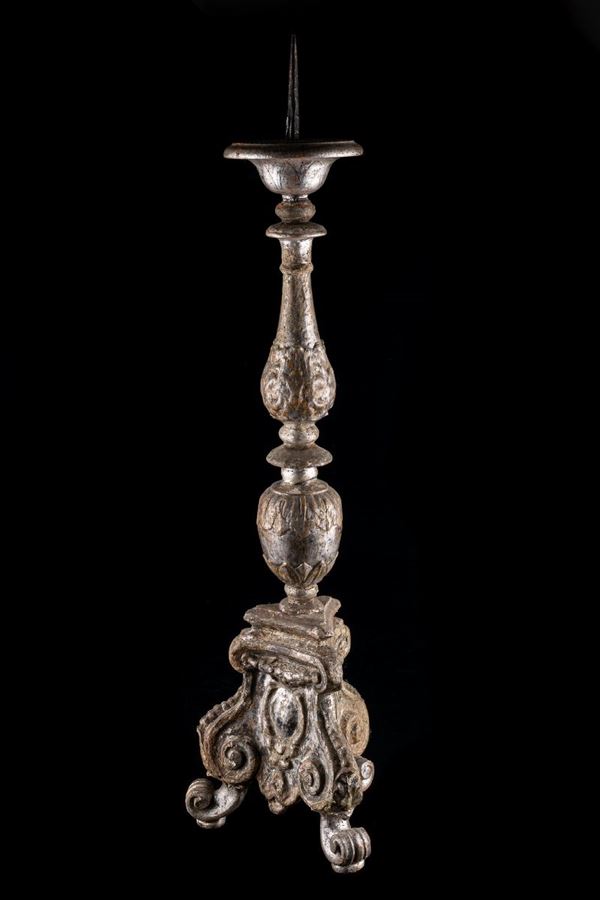 Torch in silver-plated wood