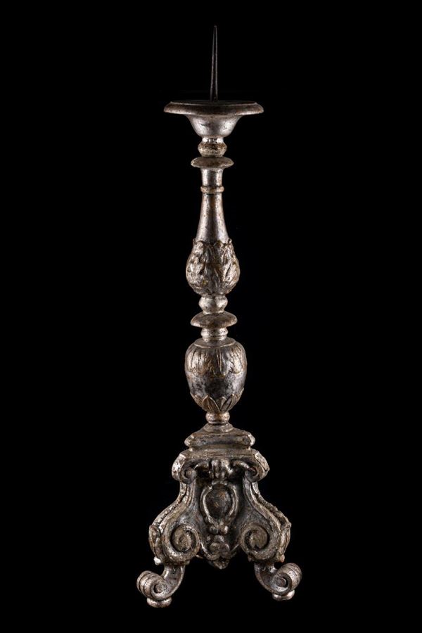Torch in silver-plated wood