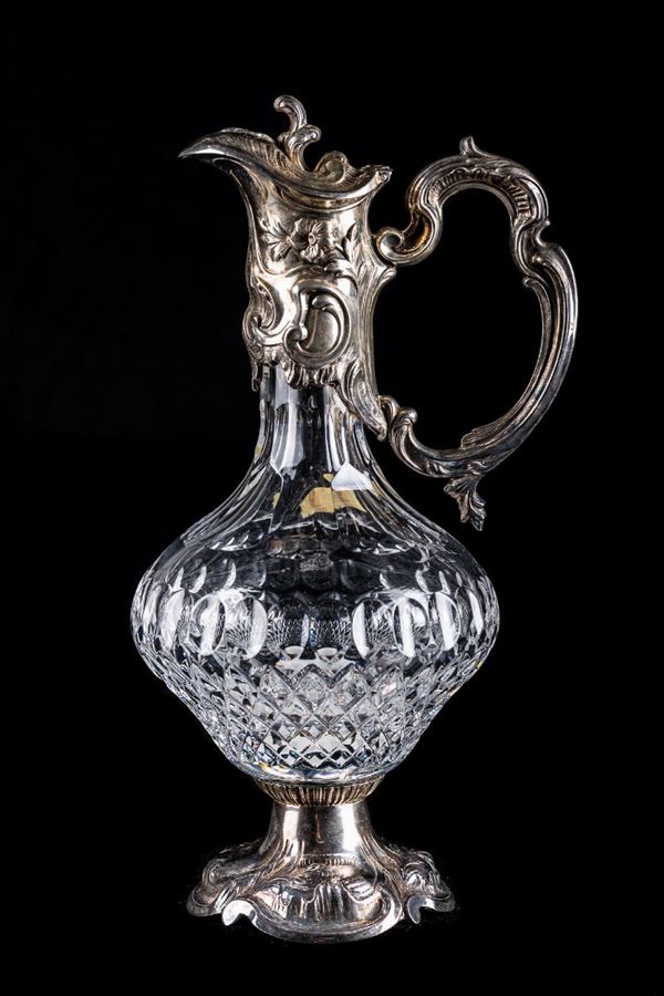 Brocca da vino in argento 925 e cristallo