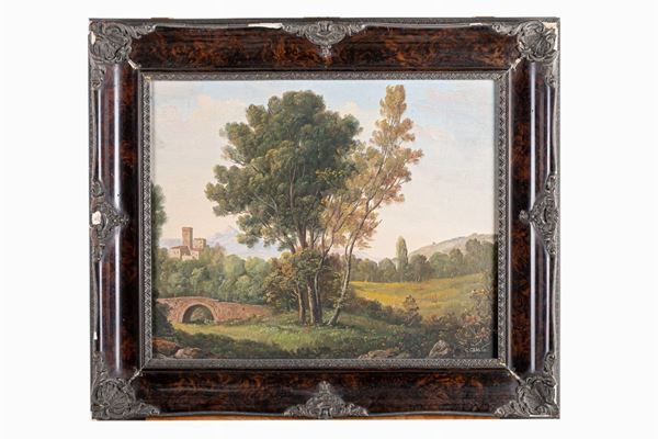Scorcio di paesaggio con castello e ponte
