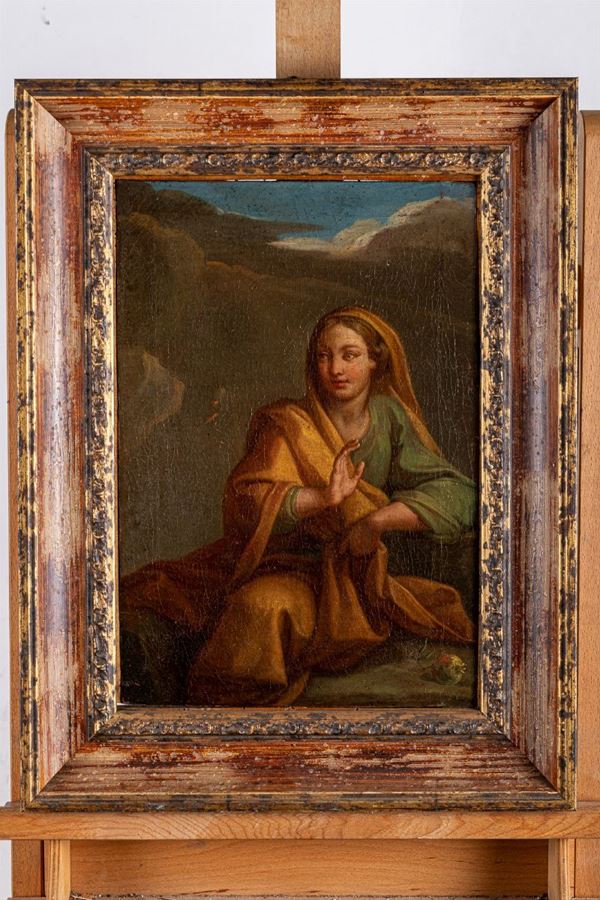 Muliere figure with green tunic and ocher veil