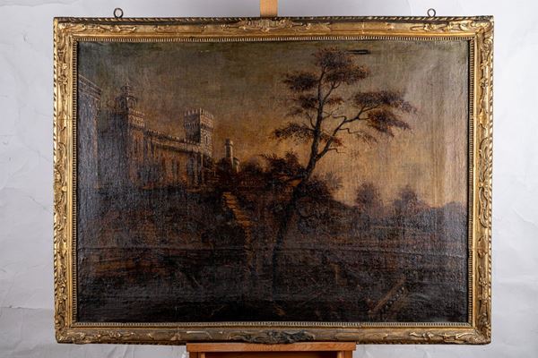 Glimpse of a castle with figures