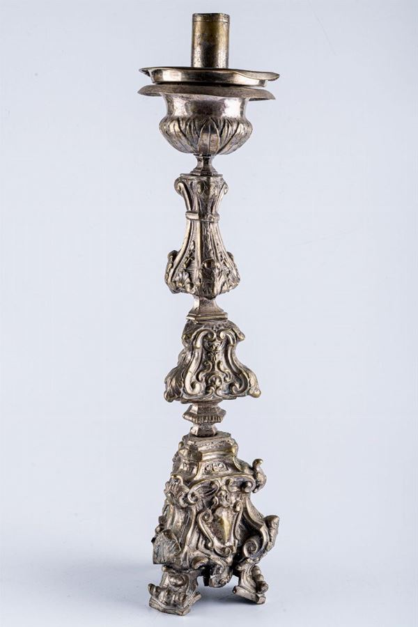 Silver-plated metal candlestick