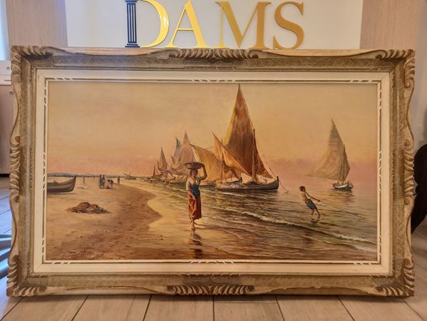 Glimpse of the beach with boats and wayfarers