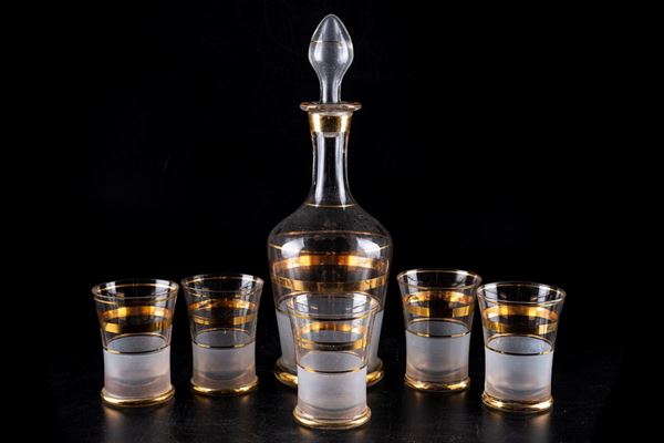Lot of 5 glasses and a bottle