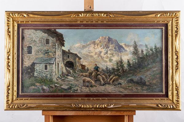 Glimpse with shepherd and flock