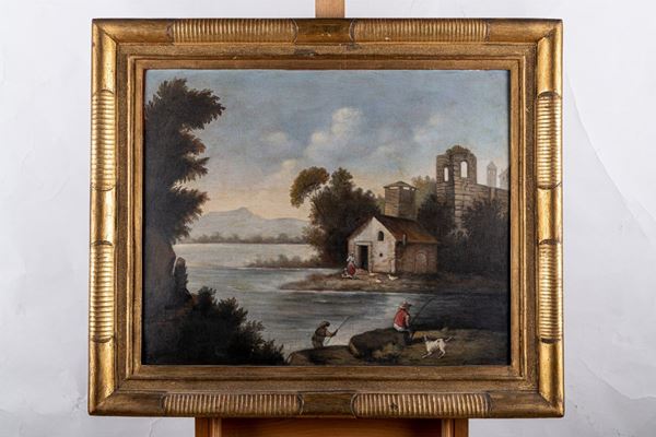 Glimpse of the river with fishermen and houses