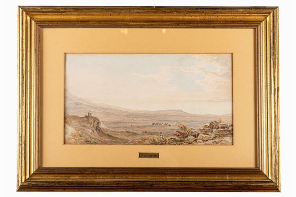 Desert landscape with rocks and riders