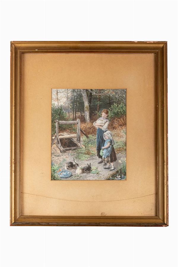 Child with rabbits