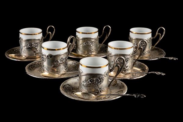Service of 6 silver coffee cups