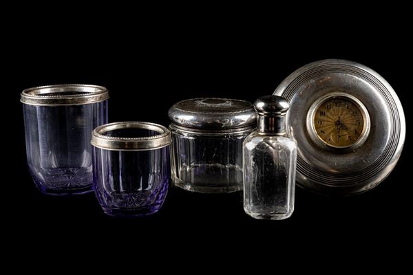 Lot of 5 silver and glass objects