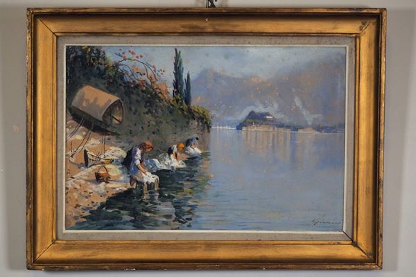 View of Isola Bella with washerwomen