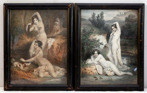 Young women taking a bath