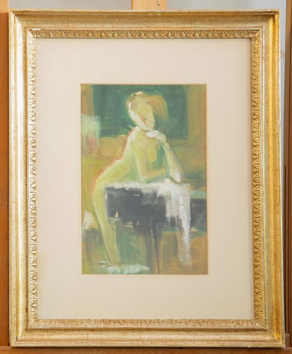 Female figure leaning  (second half of the 20th century)  - Oil painting on canvas - Auction Fine art and furniture with a selection of old masters from a private collector - DAMS Casa d'Aste