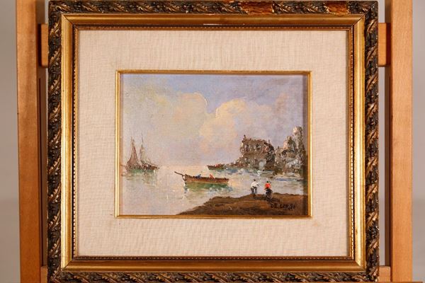 View of the marina with boats and fishermen