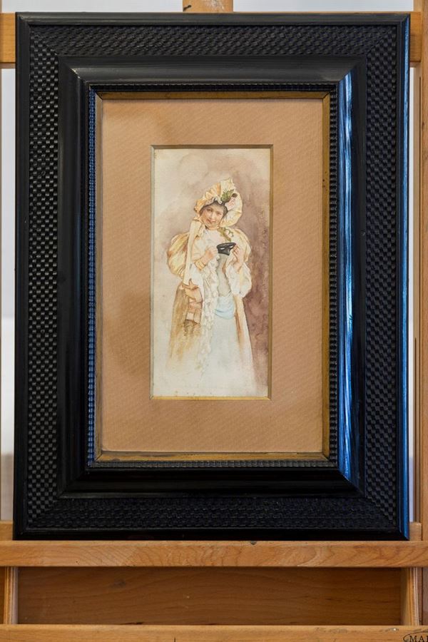 Lady with mask  (Italy, first quarter of the 20th century)  - Watercolor on paper - Auction Fine art and furniture from private collectors - DAMS Casa d'Aste