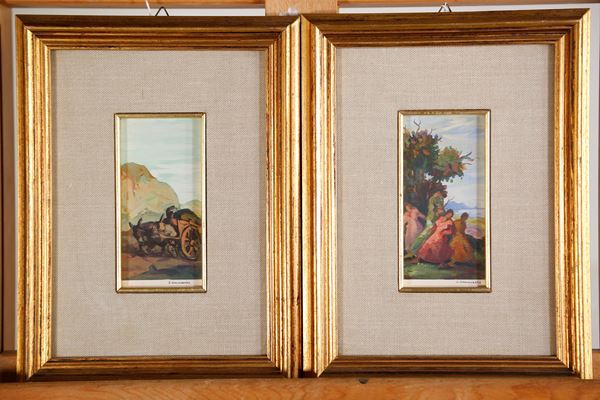 Pair of illustrations  (Mid 20th century)  - Watercolor on paper - Auction Timed auction / Christmas brocantage - DAMS Casa d'Aste