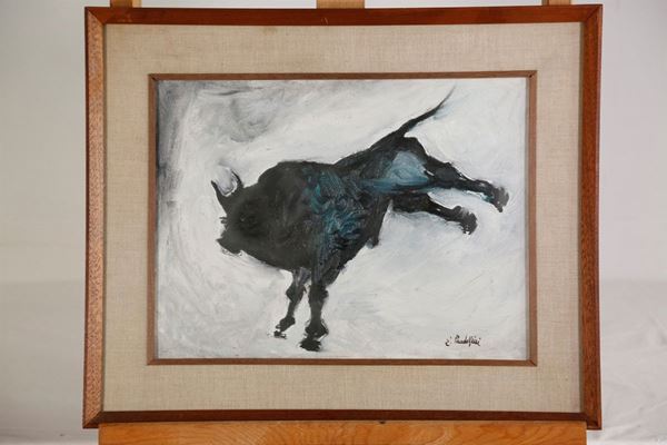 Toro  (Metà XX secolo)  - Olio su tela - Asta Fine art e arredi provenienti da collezionisti privati - DAMS Casa d'Aste