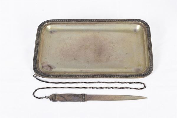 Letter tray with letter opener in 800/1000 silver  (Italy, mid-20th century)  - Auction Fine art and furniture from private collectors - DAMS Casa d'Aste