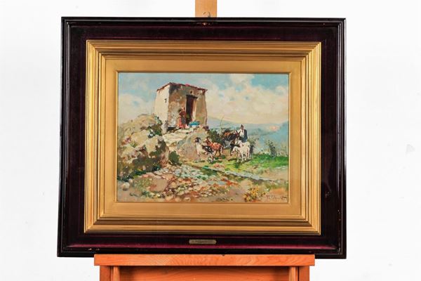 Tito Pellicciotti - Shepherd with goats and sheep within landscape