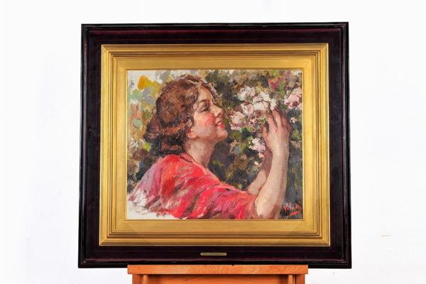 Vincenzo Irolli - Mezzo busto di fanciulla con fiori