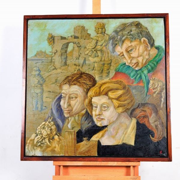 Enzo Frascione - Personaggi con architetture sullo sfondo