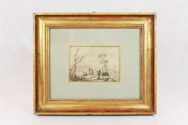 Il Falsario  Di Guercino (attr. a) - Landscape with Figures and Animals