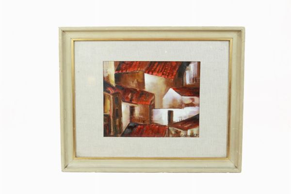 Red roofs  (1965)  - Mixed technique on cardboard - Auction ONLINE TIMED AUCTION - CHRISTMAS EDITION - DAMS Casa d'Aste