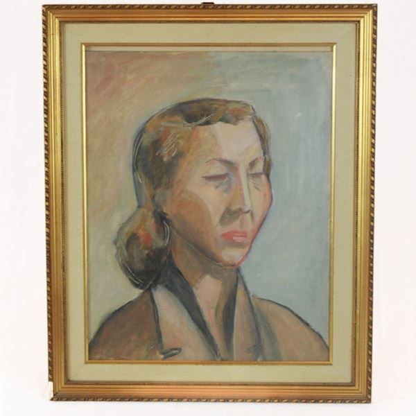 Bust of a woman  (Mid 20th century)  - Oil on canvas mounted on cardboard - Auction Asta estiva a tempo - Al miglior offerente - DAMS Casa d'Aste