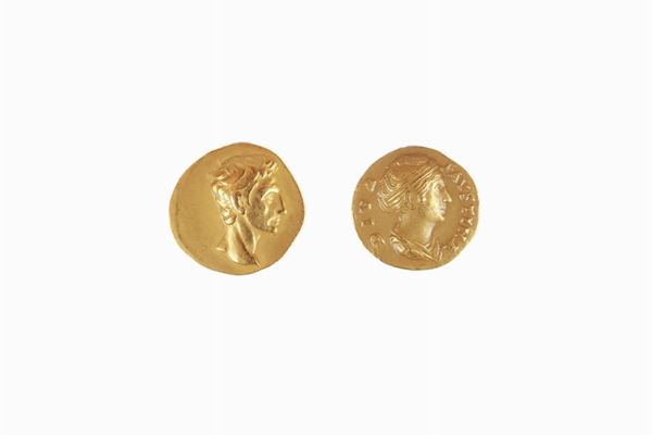Lot of 2 reproductions of ancient coins in 20kt gold