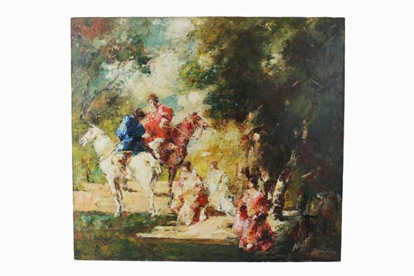 Mario  Pobbiati - Cavalli con figure al parco