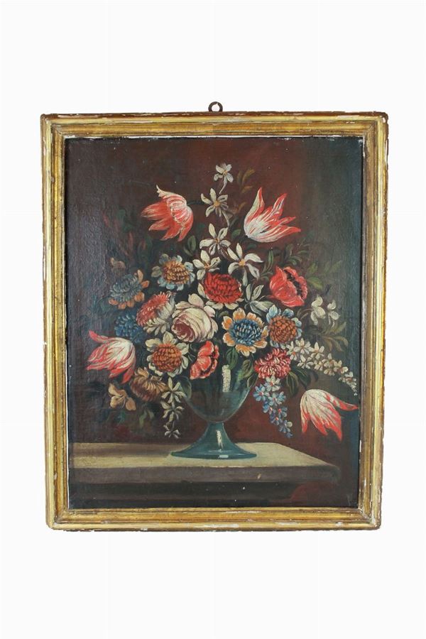 Coppia di Bouquet di fiori entro vasi