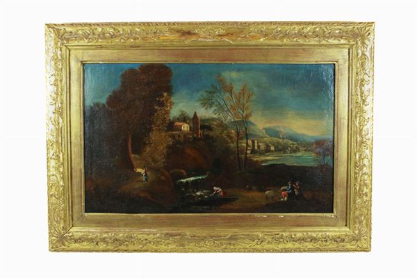 Francesco (modi di) Zuccarelli - Paesaggio fluviale con figure