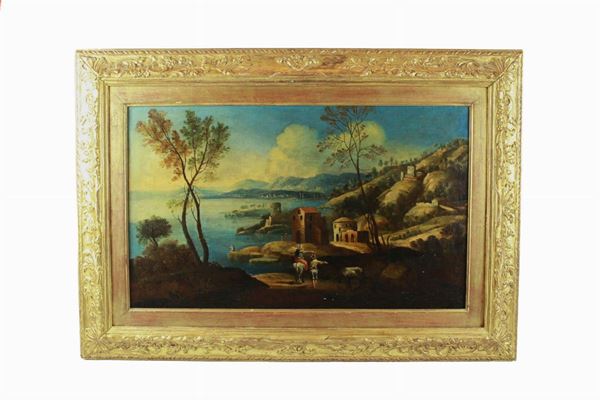 Francesco (modi di) Zuccarelli - Paesaggio lacustre con viandanti