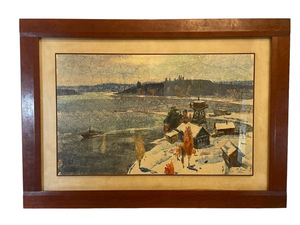 Scorcio di paesaggio innevato  (1971)  - Asta Arredamenti Antichi e Moderni - Web Only - DAMS Casa d'Aste