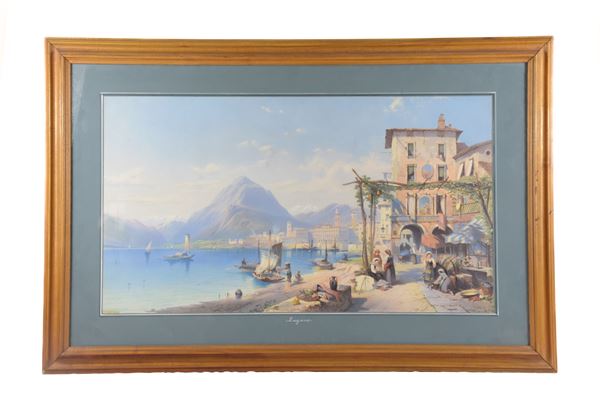 Coppia di vedute lacustri Pallanza e Lugano
