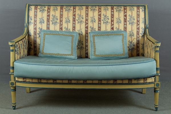 Two seater lacquered wood sofa