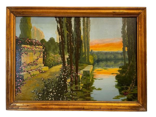 Paesaggio lacustre con rovine